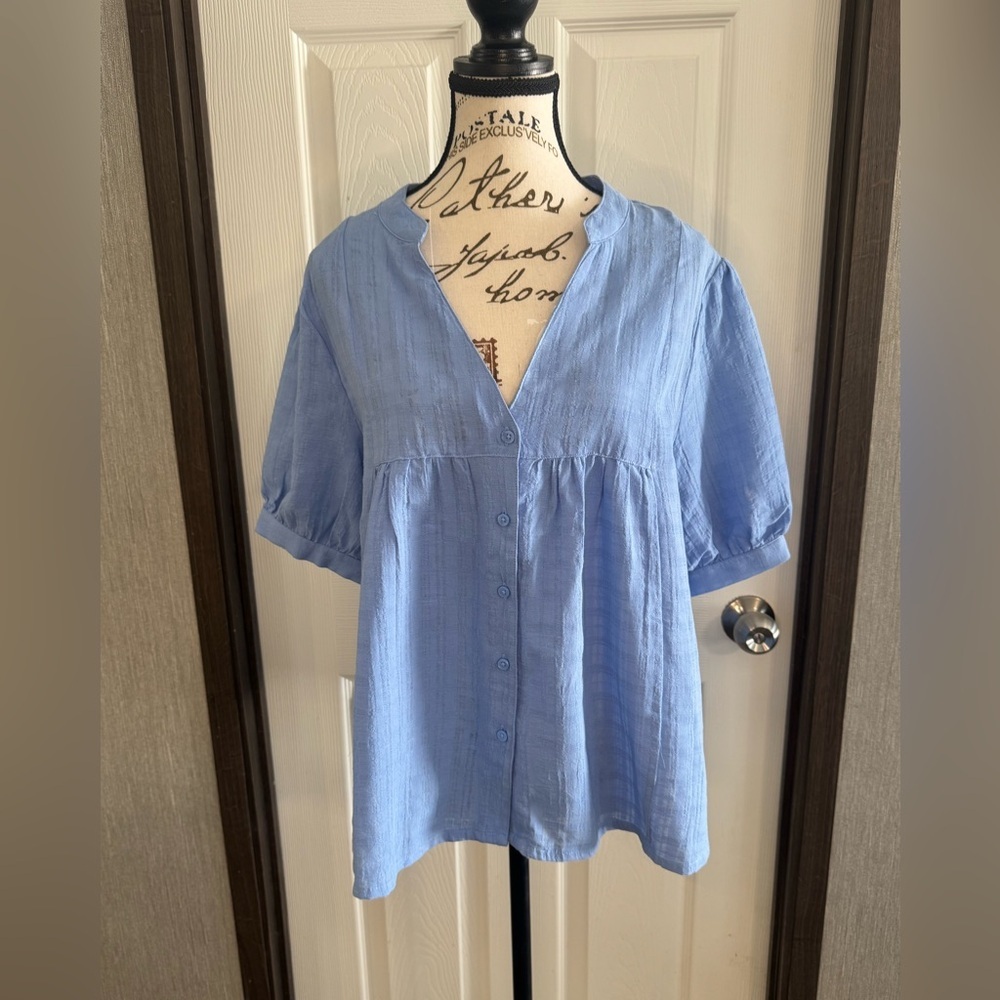 a.n.a Light Blue Button-Up Blouse